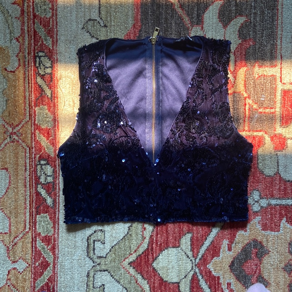 Sparkly sequin navy blue crop top